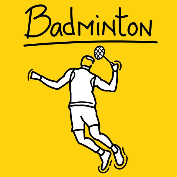 Hand Drawn Doodle Badminton Player Athlete Smashing Design Vector League — ストックベクタ
