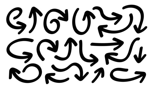 Doodle Рука Намальована Товста Чорна Крива Абстрактна Лінія Стрілок Піктограм — стоковий вектор
