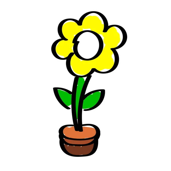 Cartoon Hand Drawn Sunflower Plant Clay Pottery Design Illustration Isolated — Stock vektor