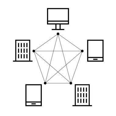 Sistem bağlantısı ağ teknolojisi tasarım şablonu. Dijital dizüstü bilgisayarlı telefon binası akıllı sözleşme işlem verileri içerir.