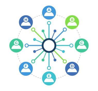 Kullanıcı insanlar sanal ağa bağlı veri. Engelleme zinciri şifreleme teknolojisi tasarım şablonu.