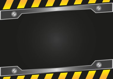 Modern black and yellow warning diagonal striped line metal background template. Construction safety sign banner