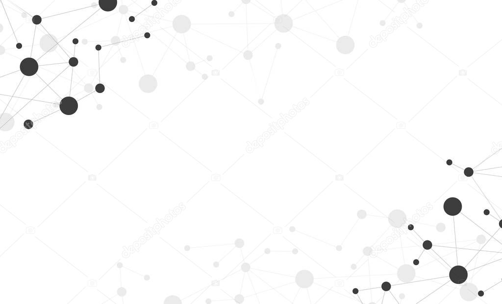 Abstract network connect dots and lines technology fintech background template. Molecular structure with particles. Blockchain linked global digital database symbol graphic vector.
