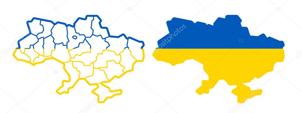 Ukraine maps with blue yellow official flag colors design vector template. Love peace to the world. Stop war.