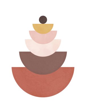 Boho Wall Art Illustration, Orta-yüzyıl Modern Geometrik kompozisyon, yarım daire üst üste binen daireler, Bohem Arkaplan, Minimal Art Print Poster, Terracotta Earth tonları