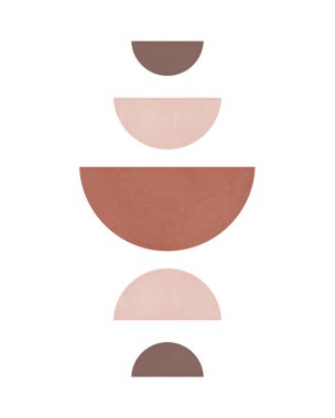 Boho Wall Art Illustration, Mid-century Modern Geometric Composition, Half Circles Terracotta Moon Phases, Earth tone, Bohem Background, Minimal Art Print, Galeri Wall Decor