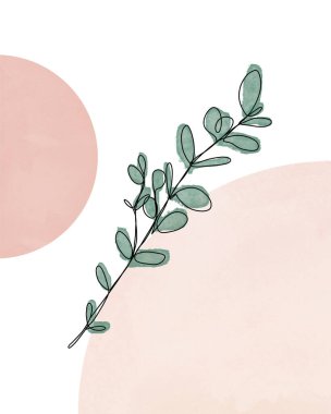 Midcentury Modern Green Water Color Art Leaf kompozisyonu Çıplak Tonlar Yarı Çemberler, Boho Wall Art Illustration, Earth Tones, Bohem Arkaplan, Minimal Art Print Poster, Galeri Duvar Dekorasyonu