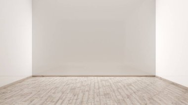 3D boş oda illüstrasyonu, meşe kaplı beyaz duvarlar, boş alan görsellemesi, 3D iç mekan tasarımı, iç mekan tasarımı, sanat eseri, minimalist dijital beyaz oturma odası sahne fikri
