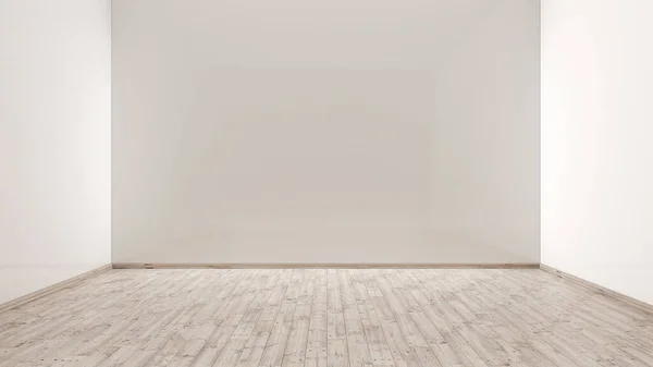 3d empty room illustration, white walls with oak hardwood floor, blank space visualization, 3d interior room design, indoor render, artwork, minimalist digital white living room stage concept idea
