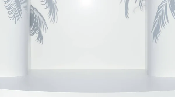 Grey White Stage Background Product Display Podium Scene Palm Leaf — Fotografia de Stock