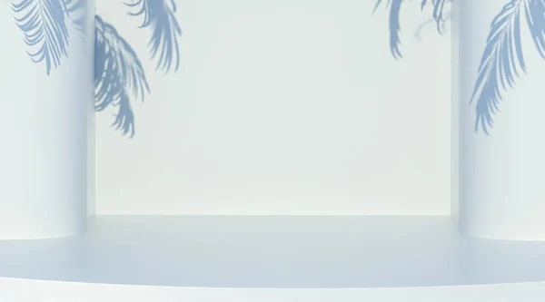 White Grey Stage Background Product Display Podium Scene Palm Leaf — Fotografia de Stock