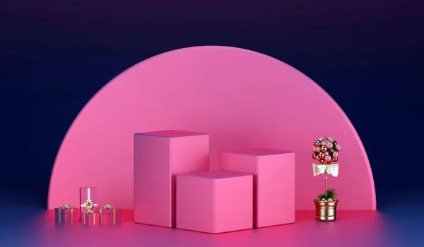 Hot Pink Podium Dark Background Product Display Rendering Scene Valentine — Foto de Stock