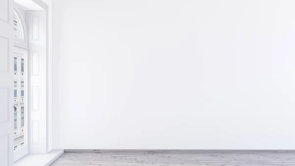 Empty Room Rendering Modern Bright White Living Room Design Visualization — Stockfoto