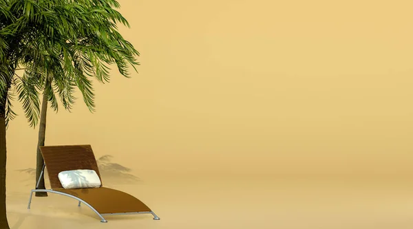 Sandy Yellow Podium Palm Trees Sun Bed Summer Concept Sand — Fotografia de Stock