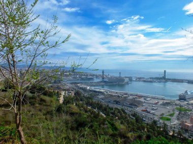 Barselona 'nın Mirador del Alcade (Namı diğer Mirador De L' Alcalde), Montjuc Hill, Barselona, Katalonya (AKA Catalunya veya Cataluna), İspanya, Avrupa, Barselona Şehri, Panoramik manzara