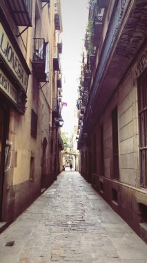Vintage Retro Style Alley in Barcelona, Spain, Old Empty Narrow Street in Catalonia