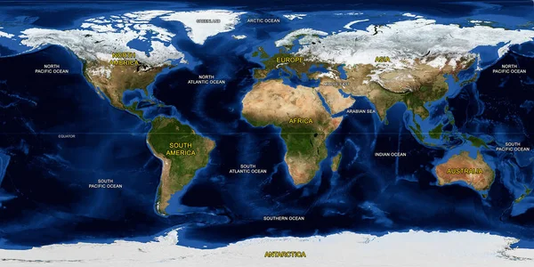 Vista Plana Terra Espaço Mapa Físico Plano Detalhado Mundo Foto — Fotografia de Stock