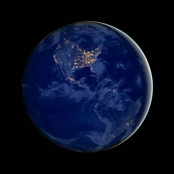 Изображение Северной Южной Америки Ночью Огни Города Америка Темноте Земное — стоковое фото