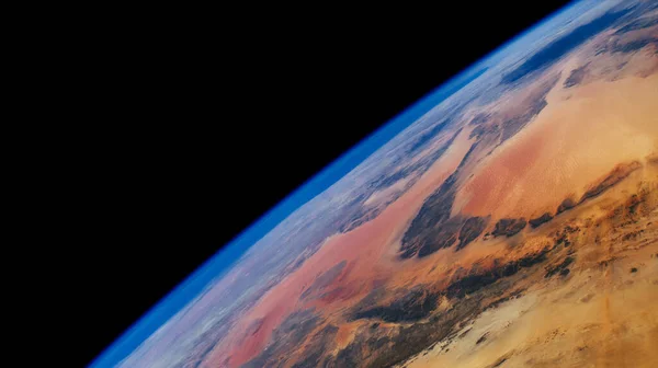 Earth Horizon Photo Outer Space Black Background Libyan Desert Closeup — Fotografia de Stock