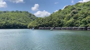 Peaceful natural lakeside view. Sakligol Hidden lake in Sile district of Istanbul Province, Turkey. Calming nature footage.