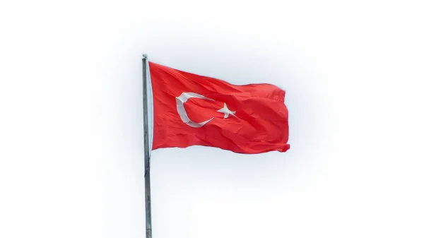 Schwenken Der Türkischen Flagge Isoliert Auf Weißem Hintergrund — Stockfoto