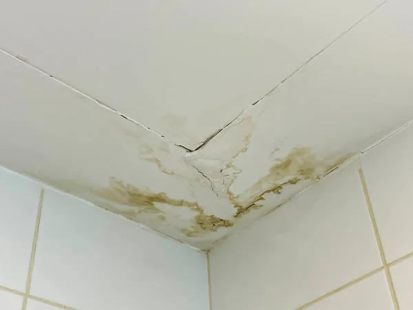 Water is leaking through the ceiling from upper floor. Ceiling water damage. Upstairs leak concept