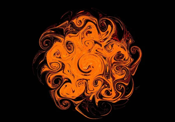 Texture Abstraite Flamme Tourbillonnante Feu Orange Sur Fond Noir Papier — Photo