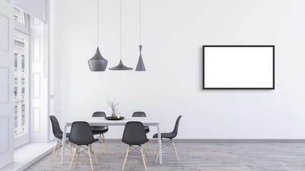 Cadre Noir Horizontal Vide Maquette Design Dans Une Salle Manger — Photo