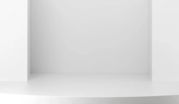 Podium Vazio Exibição Pedestal Conceito Fundo Branco Prateleira Produto Branco — Fotografia de Stock