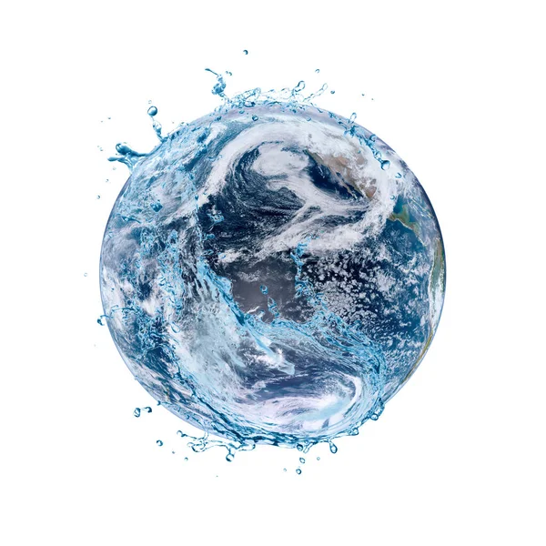Reciclagem Água Mundo Conceito Escassez Água Terra Isolado Fundo Branco — Fotografia de Stock