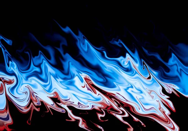 Abstract blue and red fluid liquid marble wavy flame texture on a black background or wallpaper.