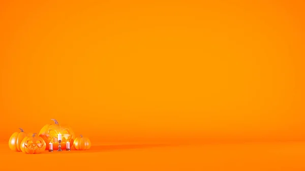 Concepto Halloween Fondo Naranja Con Calabazas Linternas Velas Idea Fondo — Foto de Stock