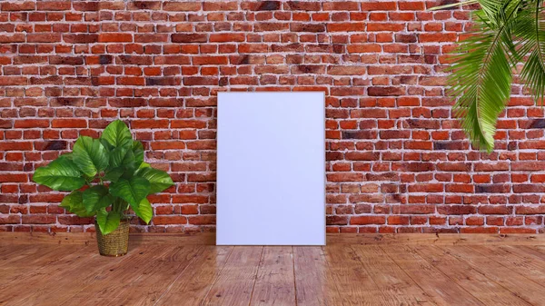 Eine Vertikale Rahmen Mockup Darstellung Auf Einer Roten Backsteinwand Mit — Stockfoto