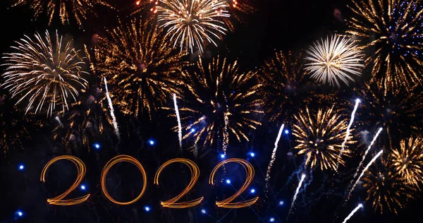 Tűzijáték Ünneplik Évforduló Boldog Évet 2022 Július Ünnep Fesztivál Színes — Stock Fotó