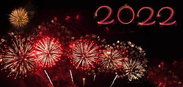 Tűzijáték Ünneplik Évforduló Boldog Évet 2022 Július Ünnep Fesztivál Színes — Stock Fotó