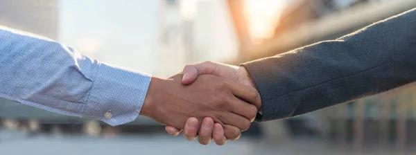 Banner Trust Honesty Business Customer Handshake Together Promise Partner Panorama — Stockfoto