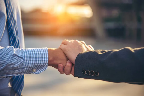 Trust Promise Concept. Honest Lawyer Partner with Professional Team make Law Business Agreement after Complete Deal. Ethics Business people handshake, touch and Respect customer to trust partnership.