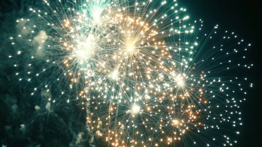 Green Firework celebrate anniversary happy new year 2023, 4th of july holiday festival. Green firework in night time celebrate national holiday. Countdown to new year 2023 festival party time event