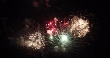 Green Firework celebrate anniversary happy new year 2023, 4th of july holiday festival. Green firework in night time celebrate national holiday. Countdown to new year 2023 festival party time event