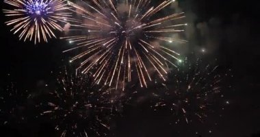 Green Firework celebrate anniversary happy new year 2023, 4th of july holiday festival. Green firework in night time celebrate national holiday. Countdown to new year 2023 festival party time event