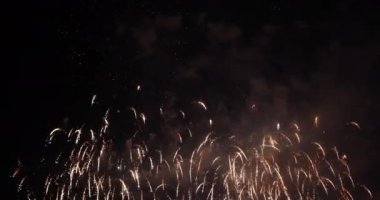 Renkli canlı Havai fişekler yeni yıl dönümünü kutluyor. 2023, 4 Temmuz bayram festivali. Ulusal bayramı kutlamak için gece vakti renkli havai fişekler. Geri sayım Yeni Yıl 2023 Parti Zamanı