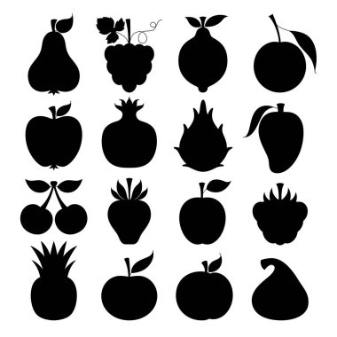 Şekillendirilmiş meyve ve böğürtlenlerin vektör siluetleri