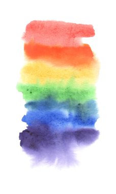 Tasarımınız için beyaz arka planda el boyası suluboya soyut gökkuşağı gradyan lekesi