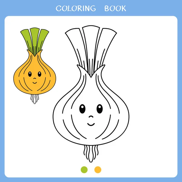 Simple Educational Game Kids Cute Onion Coloring Book Vector Worksheet — Stock Vector