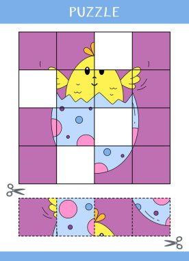 Çocuklar için bulmaca. Basit bir eğitim oyunu. Kes ve yapıştır. Vektör çalışma tablosu