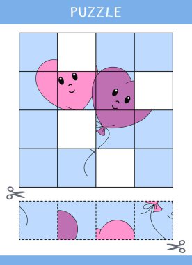 Çocuklar için bulmaca. Basit bir eğitim oyunu. Kes ve yapıştır. Vektör çalışma tablosu