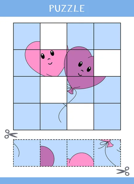 Puzzle Pour Enfants Simple Jeu Éducatif Couper Coller Feuille Calcul — Image vectorielle