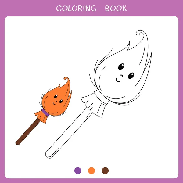 Simple Educational Game Kids Vector Illustration Cute Broom Coloring Book — Stock Vector