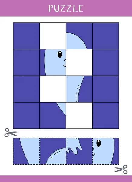 Puzzle Dla Dzieci Prosta Gra Edukacyjna Cięcie Klej Arkusz Roboczy — Wektor stockowy