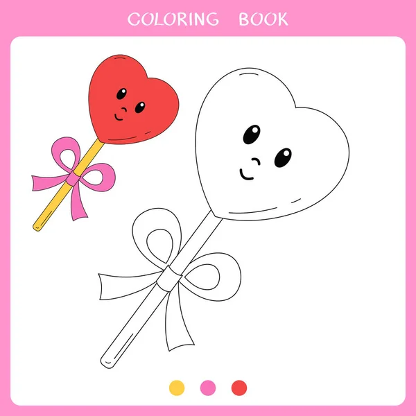 Simple Educational Game Kids Vector Illustration Cute Lollipop Heart Shape — Stock Vector